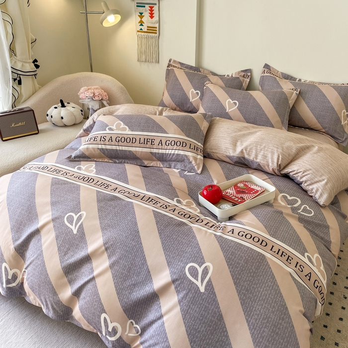 91家纺网 家纺一手货源 找家纺 洁柔 2025新款加厚生态棉磨毛四件套高克重植物羊绒四件套 心心相印