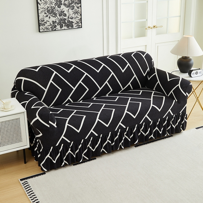 91家纺网 家纺一手货源 找家纺 逐日沙发套 2024新款牛奶丝印花裙摆沙发套     印花 裙摆-迷宫