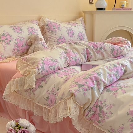 91家纺网 家纺一手货源 找家纺 （总）金丝鸟家纺 2024新款韩式全棉镂空大花边公主风花卉系列四件套