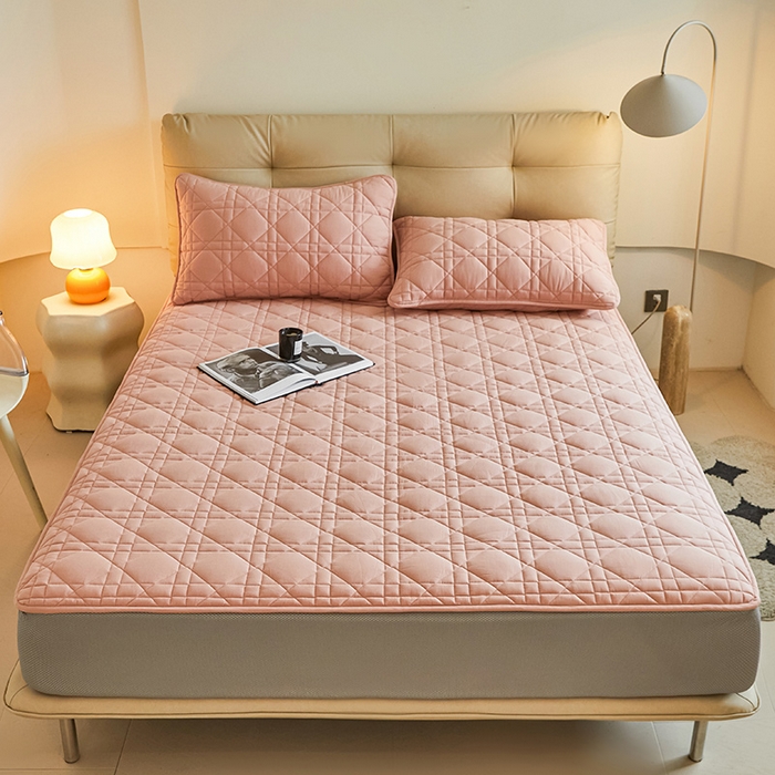 91家纺网 家纺一手货源 找家纺 3C 2024新款A类高透气纯棉棉花单床笠-好眠 柔密粉