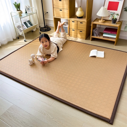 孩子王家纺 2024新款包边工艺凉席地垫打地铺神器 饼干花咖-宽边