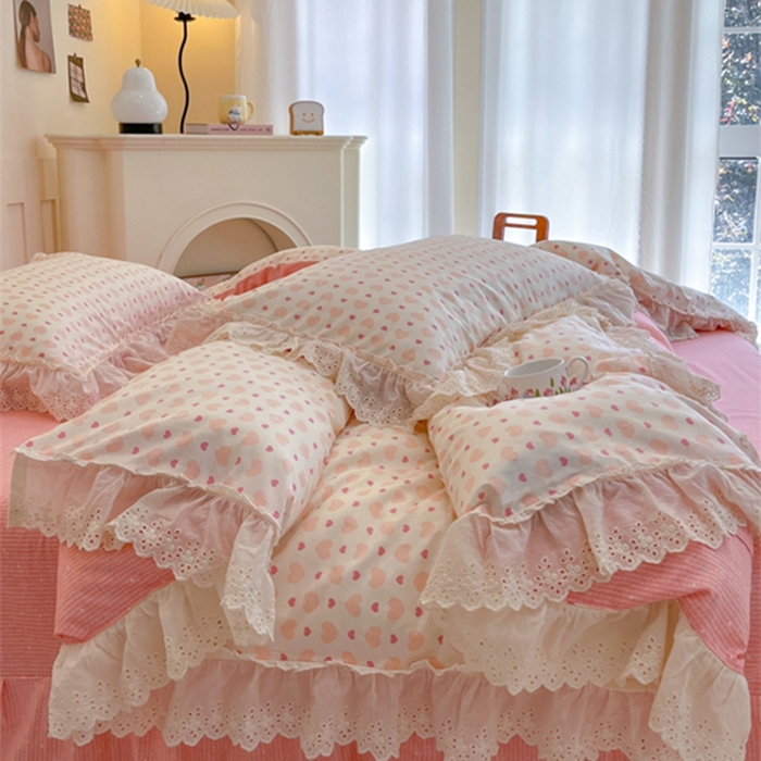 91家纺网 家纺一手货源 找家纺 金丝鸟家纺 2024新款韩式全棉镂空大花边公主风花卉系列四件套 心愿