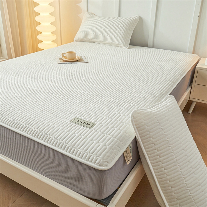 91家纺网 家纺一手货源 找家纺 3C 2024新款A类全棉水洗棉大豆夹棉防水床笠-网忆  云朵白