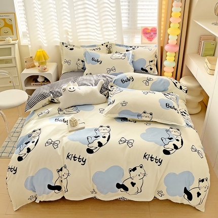 91家纺网 家纺一手货源 找家纺 灿哈2025款磨毛植物羊绒四件套更多花型群下载（新）招财猫