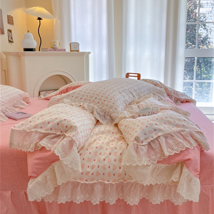 91家纺网 家纺一手货源 找家纺 金丝鸟家纺 2024新款韩式全棉镂空大花边公主风花卉系列四件套 心愿