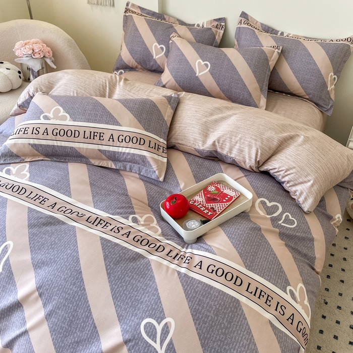 91家纺网 家纺一手货源 找家纺 洁柔 2025新款加厚生态棉磨毛四件套高克重植物羊绒四件套 心心相印