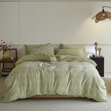 91家纺网 家纺一手货源 找家纺 艾咪-Amy ntmy 2024新款全棉双层纱色织提花四件套 繁花新绿