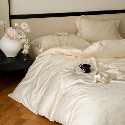 91家纺网 家纺一手货源 找家纺 云栖家居 2024全棉提花A类四件套 馥郁芬芳-香槟