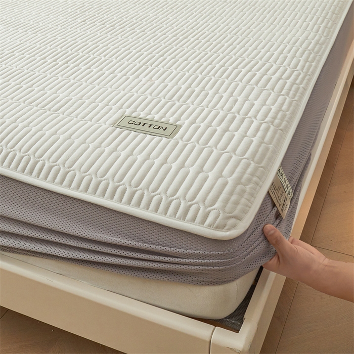 91家纺网 家纺一手货源 找家纺 3C 2024新款A类全棉水洗棉大豆夹棉防水床笠-网忆  云朵白