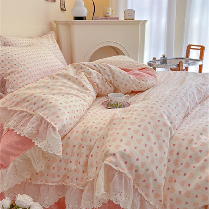 91家纺网 家纺一手货源 找家纺 金丝鸟家纺 2024新款韩式全棉镂空大花边公主风花卉系列四件套 心愿