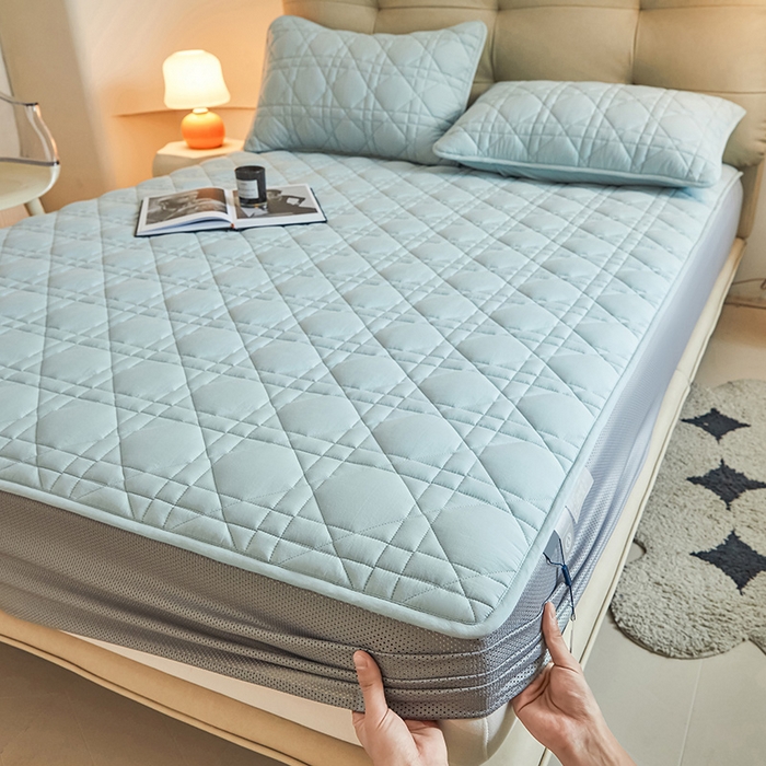 91家纺网 家纺一手货源 找家纺 3C 2024新款A类高透气纯棉棉花单床笠-好眠 纯净蓝