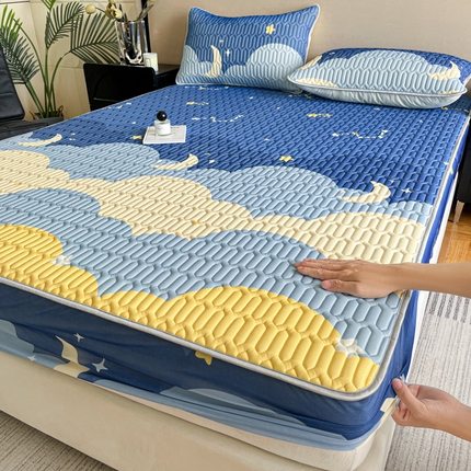 诺梵 2024年凉感丝印花乳胶凉席乳胶床笠三件套 梦幻星空