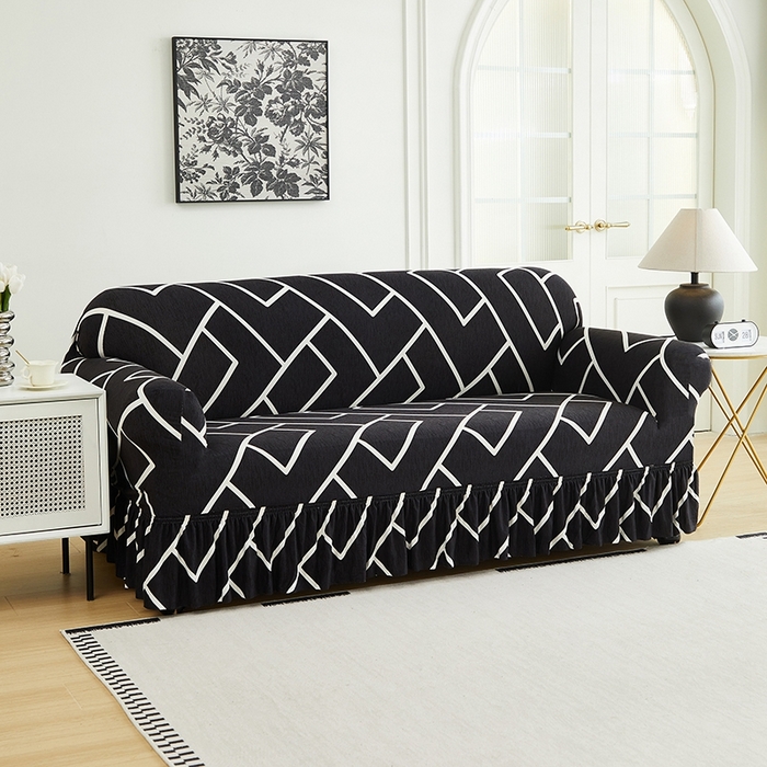 91家纺网 家纺一手货源 找家纺 逐日沙发套 2024新款牛奶丝印花裙摆沙发套     印花 裙摆-迷宫