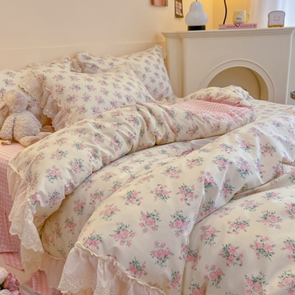 91家纺网 家纺一手货源 找家纺 （总）金丝鸟家纺 2024新款韩式全棉镂空大花边公主风花卉系列四件套