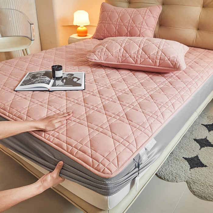 91家纺网 家纺一手货源 找家纺 3C 2024新款A类高透气纯棉棉花单床笠-好眠 柔密粉