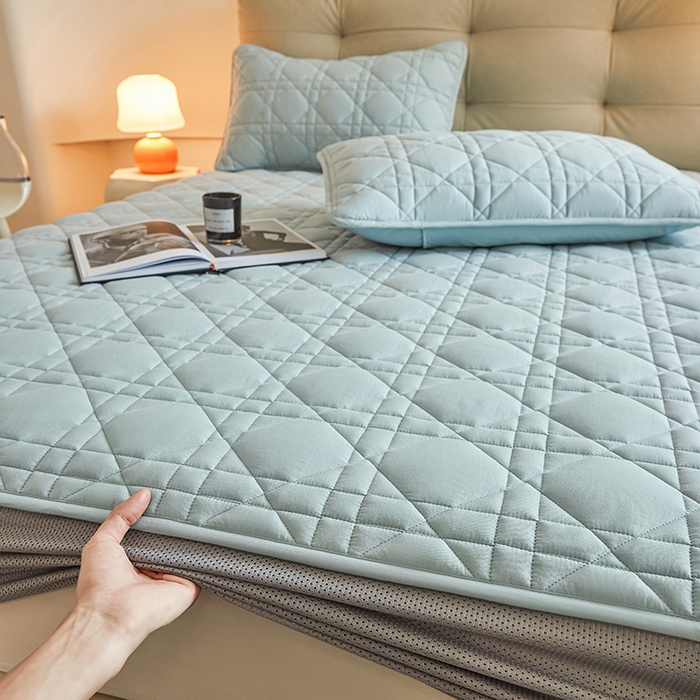 91家纺网 家纺一手货源 找家纺 3C 2024新款A类高透气纯棉棉花单床笠-好眠 纯净蓝