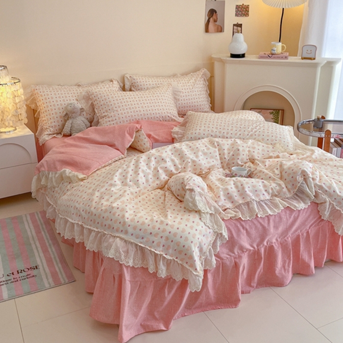 91家纺网 家纺一手货源 找家纺 金丝鸟家纺 2024新款韩式全棉镂空大花边公主风花卉系列四件套 心愿