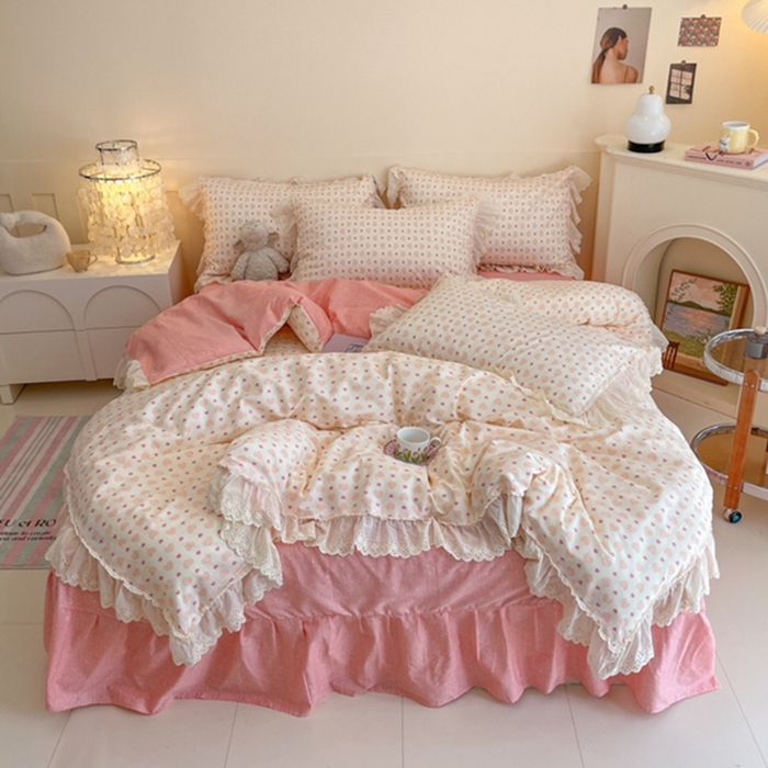 91家纺网 家纺一手货源 找家纺 金丝鸟家纺 2024新款韩式全棉镂空大花边公主风花卉系列四件套 心愿