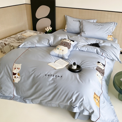 云栖家居 2024全棉刺绣系列四件套-胖可丁 胖可丁-晴空蓝