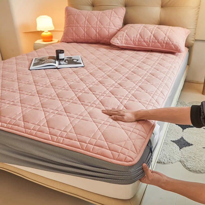 91家纺网 家纺一手货源 找家纺 3C 2024新款A类高透气纯棉棉花单床笠-好眠 柔密粉