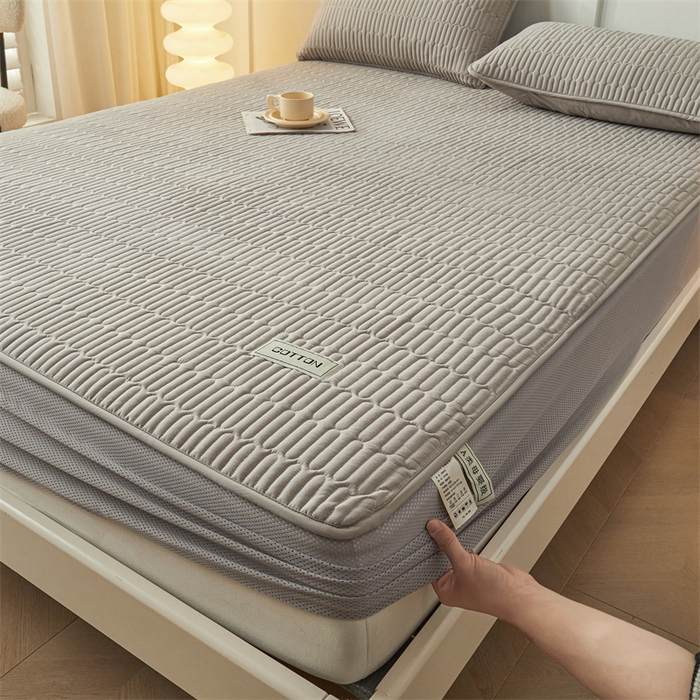 91家纺网 家纺一手货源 找家纺 3C 2024新款A类全棉水洗棉大豆夹棉防水床笠-网忆  时尚灰