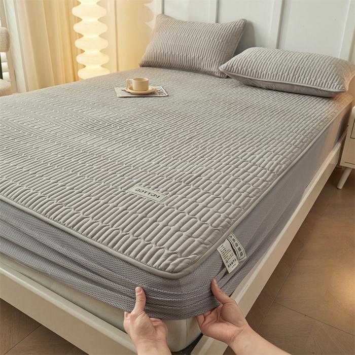 91家纺网 家纺一手货源 找家纺 3C 2024新款A类全棉水洗棉大豆夹棉防水床笠-网忆  时尚灰