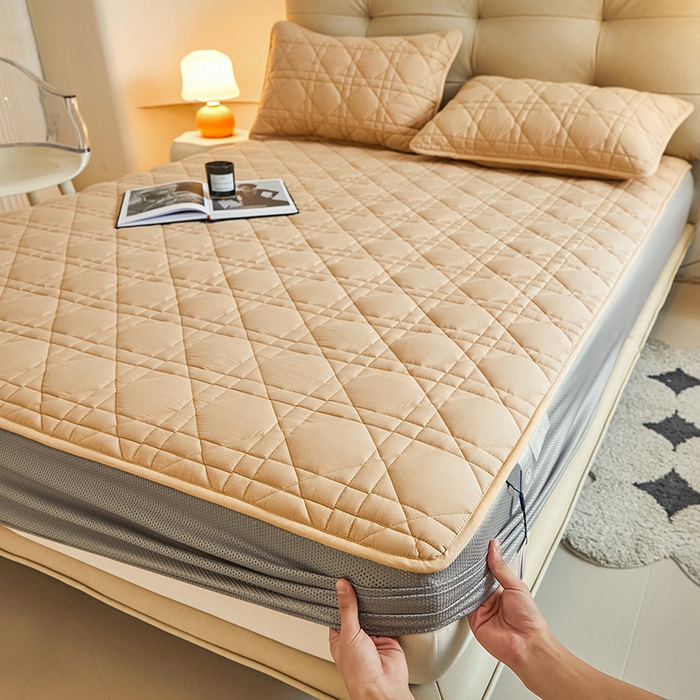 91家纺网 家纺一手货源 找家纺 3C 2024新款A类高透气纯棉棉花单床笠-好眠 米驼色