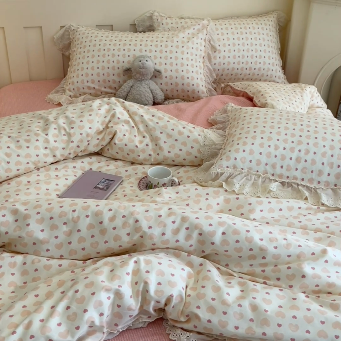 91家纺网 家纺一手货源 找家纺 金丝鸟家纺 2024新款韩式全棉镂空大花边公主风花卉系列四件套 心愿