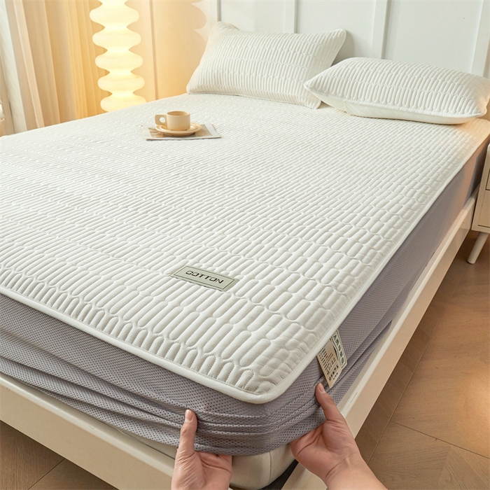 91家纺网 家纺一手货源 找家纺 3C 2024新款A类全棉水洗棉大豆夹棉防水床笠-网忆  云朵白