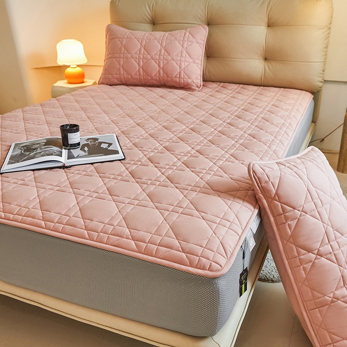 91家纺网 家纺一手货源 找家纺 3C 2024新款A类高透气纯棉棉花单床笠-好眠 柔密粉