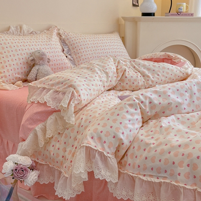 91家纺网 家纺一手货源 找家纺 金丝鸟家纺 2024新款韩式全棉镂空大花边公主风花卉系列四件套 心愿