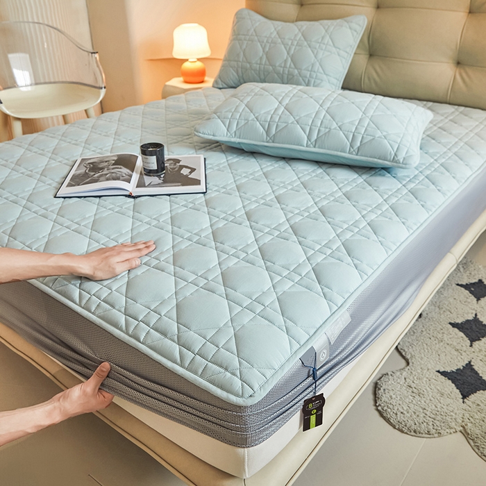 91家纺网 家纺一手货源 找家纺 3C 2024新款A类高透气纯棉棉花单床笠-好眠 纯净蓝