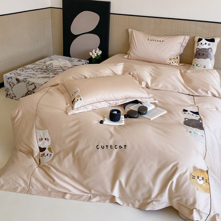 云栖家居 2024全棉刺绣系列四件套-胖可丁 胖可丁-奶霜