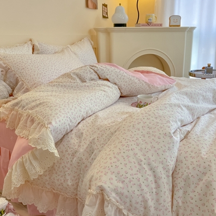 91家纺网 家纺一手货源 找家纺 （总）金丝鸟家纺 2024新款韩式全棉镂空大花边公主风花卉系列四件套