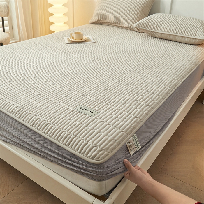 91家纺网 家纺一手货源 找家纺 3C 2024新款A类全棉水洗棉大豆夹棉防水床笠-网忆  烟雾灰