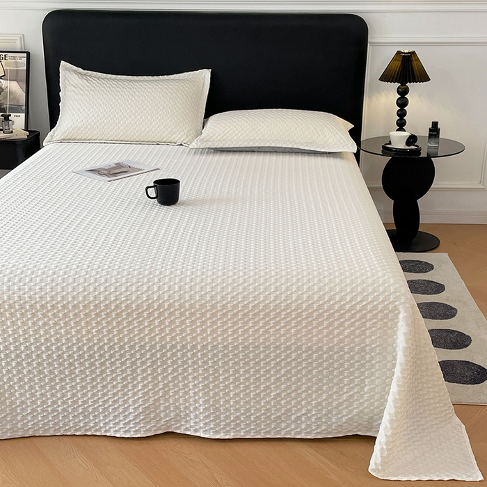 91家纺网 家纺一手货源 找家纺 梦舒羽 2025新款魔方格泡泡大提花床单华夫格床垫保护套床护垫 魔方格泡泡-珍珠白