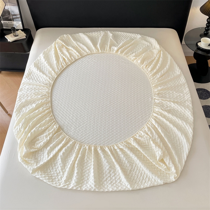 91家纺网 家纺一手货源 找家纺 梦舒羽 2025新款魔方格泡泡大提花床笠华夫格床垫保护套 魔方格泡泡-珍珠白