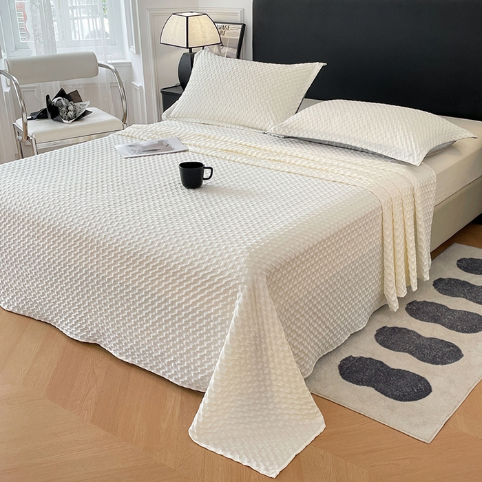 91家纺网 家纺一手货源 找家纺 梦舒羽 2025新款魔方格泡泡大提花床单华夫格床垫保护套床护垫 魔方格泡泡-珍珠白