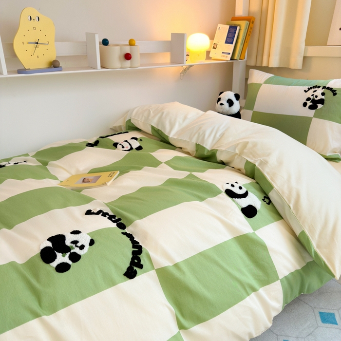 91家纺网 家纺一手货源 找家纺 锦觅 2024新款学生季全棉小清新绣花时尚复古卡通三件套四件套 调皮国宝