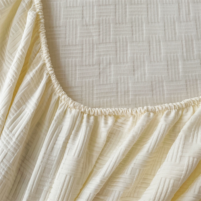 91家纺网 家纺一手货源 找家纺 梦舒羽 2025新款魔方格泡泡大提花床笠华夫格床垫保护套 华夫格纯色-奶油黄