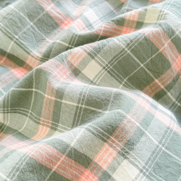 91家纺网 家纺一手货源 找家纺 晚依家纺 2025新款全棉色织水洗棉宽边断角四件套 小幸运-绿豆沙