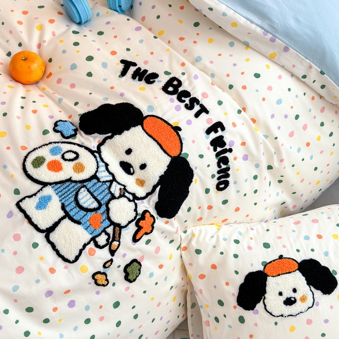 91家纺网 家纺一手货源 找家纺 锦觅 2024新款学生季全棉小清新绣花时尚复古卡通三件套四件套 小画家