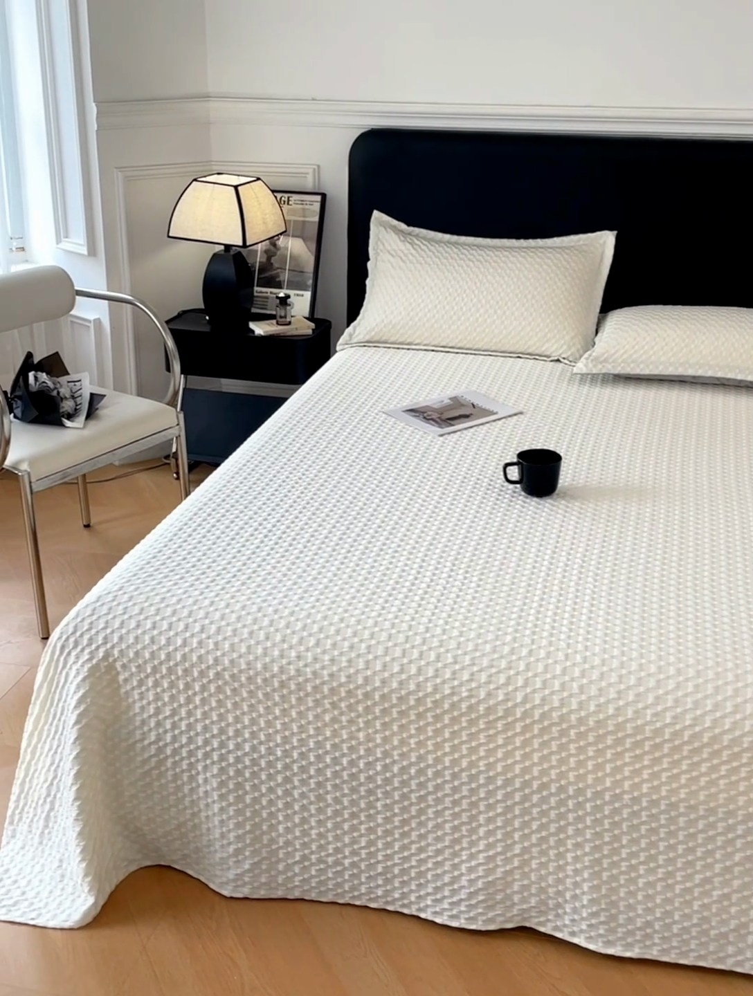 91家纺网 家纺一手货源 找家纺 梦舒羽 2025新款魔方格泡泡大提花床单华夫格床垫保护套床护垫 魔方格泡泡-珍珠白