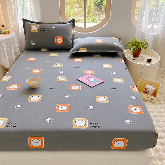 91家纺网 家纺一手货源 找家纺 家贝爱 2024新款原棉老粗布床笠 格格熊