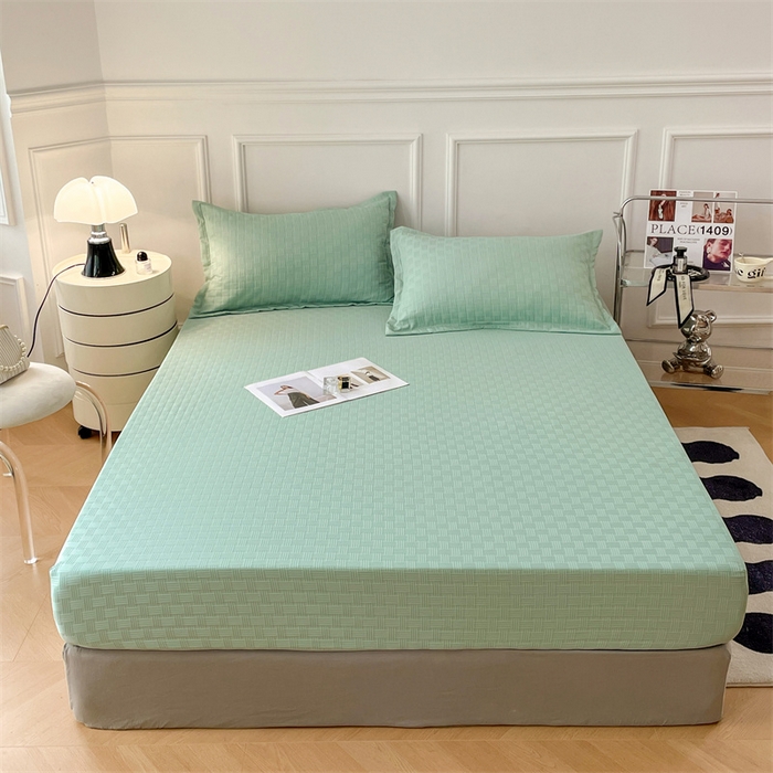 91家纺网 家纺一手货源 找家纺 梦舒羽 2025新款魔方格泡泡大提花床笠华夫格床垫保护套 华夫格纯色-青樱绿