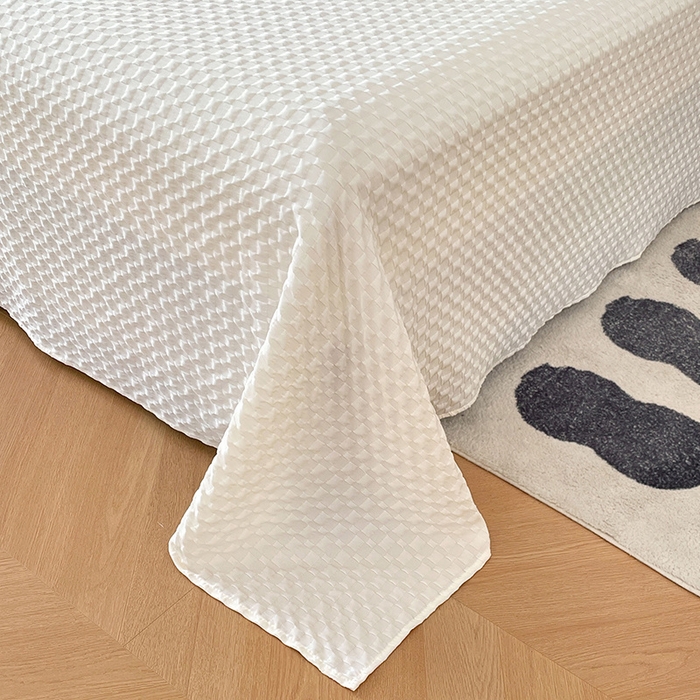 91家纺网 家纺一手货源 找家纺 梦舒羽 2025新款魔方格泡泡大提花床单华夫格床垫保护套床护垫 魔方格泡泡-珍珠白