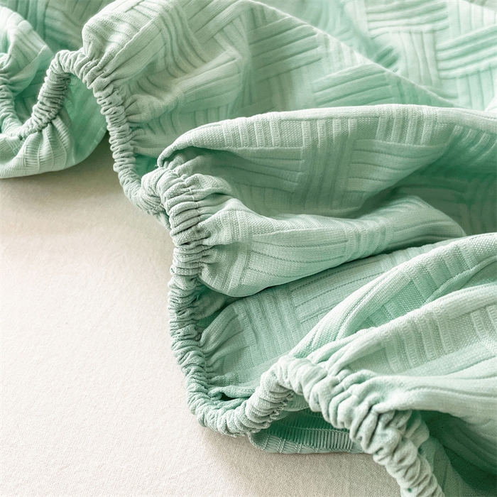 91家纺网 家纺一手货源 找家纺 梦舒羽 2025新款魔方格泡泡大提花床笠华夫格床垫保护套 华夫格纯色-青樱绿