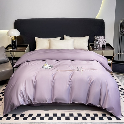 艾迪尚家纺 2025新款120S刺绣长绒棉单被套 时尚紫