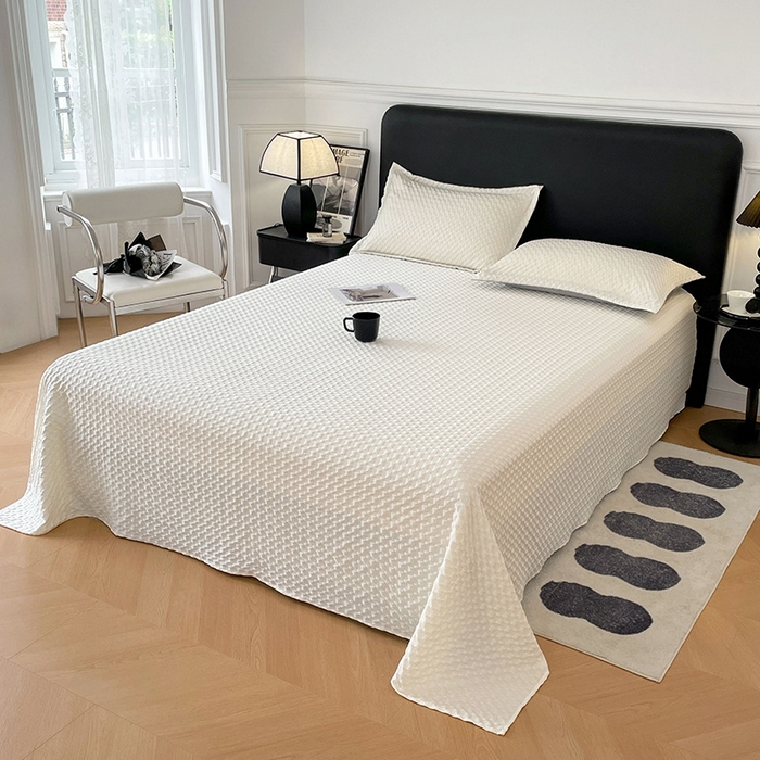 91家纺网 家纺一手货源 找家纺 梦舒羽 2025新款魔方格泡泡大提花床单华夫格床垫保护套床护垫 魔方格泡泡-珍珠白