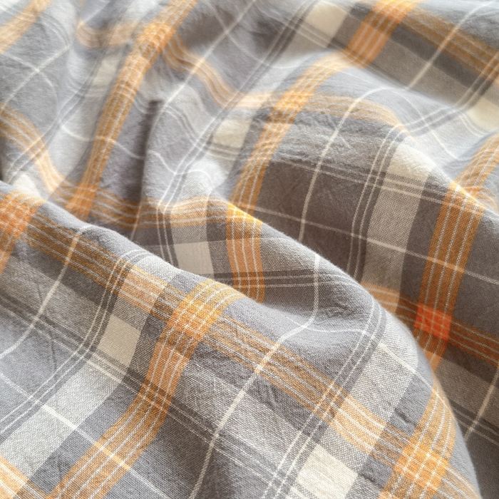 91家纺网 家纺一手货源 找家纺 晚依家纺 2025新款全棉色织水洗棉宽边断角四件套 小幸运-橙灰